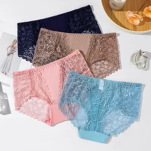 Bragas de encaje, ropa interior Sexy para mujer, ropa interior de nailon de cintura alta para mujer, ropa interior femenina, lencería sólida de talla grande para mujer