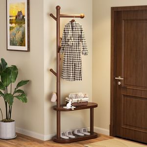 Perchero de pie de madera maciza para dormitorio y sala de estar, estante de almacenamiento simple y móvil. - Product Image 1