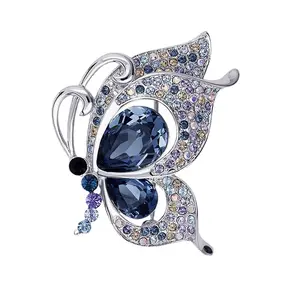 Mariposa China fábrica al por mayor broches de diamantes de imitación baratos broche de mariposa de cristal para las mujeres