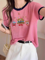 T-shirt Ringer Personnalisé pour Femme avec Col Contrastant et Col Côtelé, Impression Sérigraphique, Vêtements de Créateur – Fournisseur Populaire