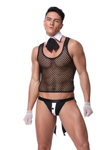 Ensemble de lingerie <span class=keywords><strong>sexy</strong></span> pour <span class=keywords><strong>homme</strong></span>, barman, danse sur barre, maille transparente avec bordure en dentelle, costume fin pour Halloween, jeu de rôle de serveur - Product Image 5