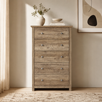Commode de rangement de luxe à 5 tiroirs en bois de haute qualité, design rustique et transitoire, pour chambre, salon, appartement, rangement et décoration