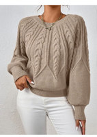 Pull en tricot torsadé pour femme, col rond, manches longues, pull ample à manches lanternes, hauts tricotés chauds pour l'hiver, Sueter, OEM