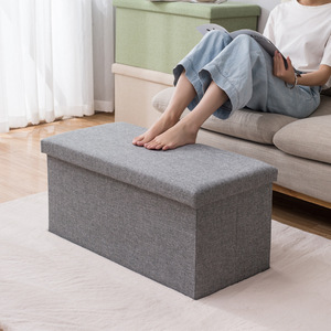 Space-Saving Linen Fabric Clothing <strong>Storage</strong> Ottoman Bench Foldable Seat Footrest Shoe Bench End of Bed <strong>Storage</strong> <strong>Stool</strong> <strong>With</strong> Lid - Product Image 1