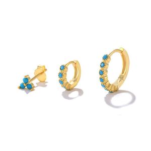 Fashion Vintage Style S 925 Sterling Silver Plated Gold 3 PCS <b>Earring</b> Set <b>Turquoise</b> Triangular <b>Stud</b> <b>Earrings</b> for Gift - Product Image 1