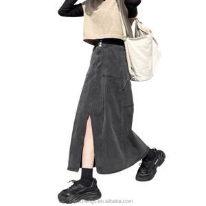 En stock style coréen jupe cargo taille haute A Line Super Stretch Hip Hop Streetwear Jeans pour femmes - Product Image 1