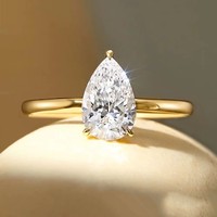 Bague de fiançailles solitaire en or massif 14K 18K avec diamant de laboratoire taille poire, quatre griffes, bijoux fins personnalisés, vente en gros