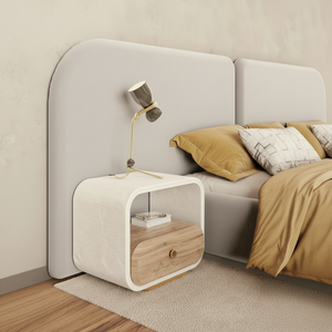 Mesita de noche curvada texturizada con cajón de madera. Cómpralo a precios mayoristas. - Product Image 1