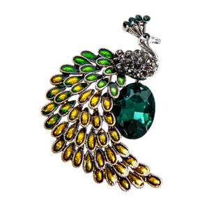 Pin Bros Burung Hewan Kristal Zamrud Besar Halus Berlebihan Berkilau Berlian Imitasi Bros Merak Wanita - Product Image 4