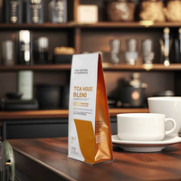 Sachet de café à fond plat scellé sur 8 côtés, imprimé sur mesure, avec valve, pochette refermable à fermeture éclair pour café fraîchement torréfié et thé en vrac