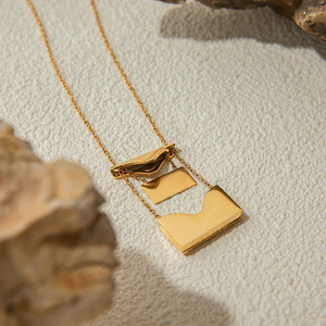 Perhiasan trendi kalung zirkon amplop baja tahan karat berlapis emas 18K untuk anak perempuan - Product Image 4