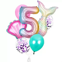 Nouveau thème sirène ballons ensemble numéro feuille ballons colonne pour joyeux anniversaire décoration arc-en-ciel sirène queue ballons