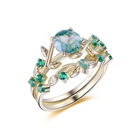 Bague en argent sterling 925 plaqué or rose, bijoux en forme de feuille, agate verte mousse, bijoux en pierre naturelle, bagues de fiançailles pour femmes