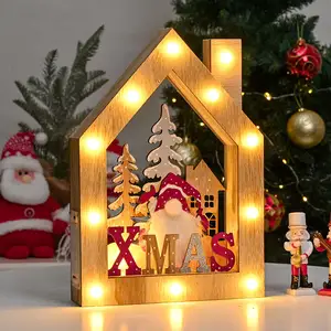 EAGLEGIFTS圣诞发光房子形状圣诞老人树装饰装饰圣诞桌面壁橱点亮木质圣诞装饰