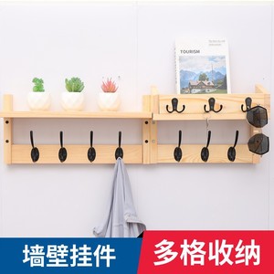 Wooden Wall Mounted Coat Rack With <b>Hooks</b> And <b>Shelf</b> For Keys Hats Storage Natural Wood Color Easy Install - Product Image 4
