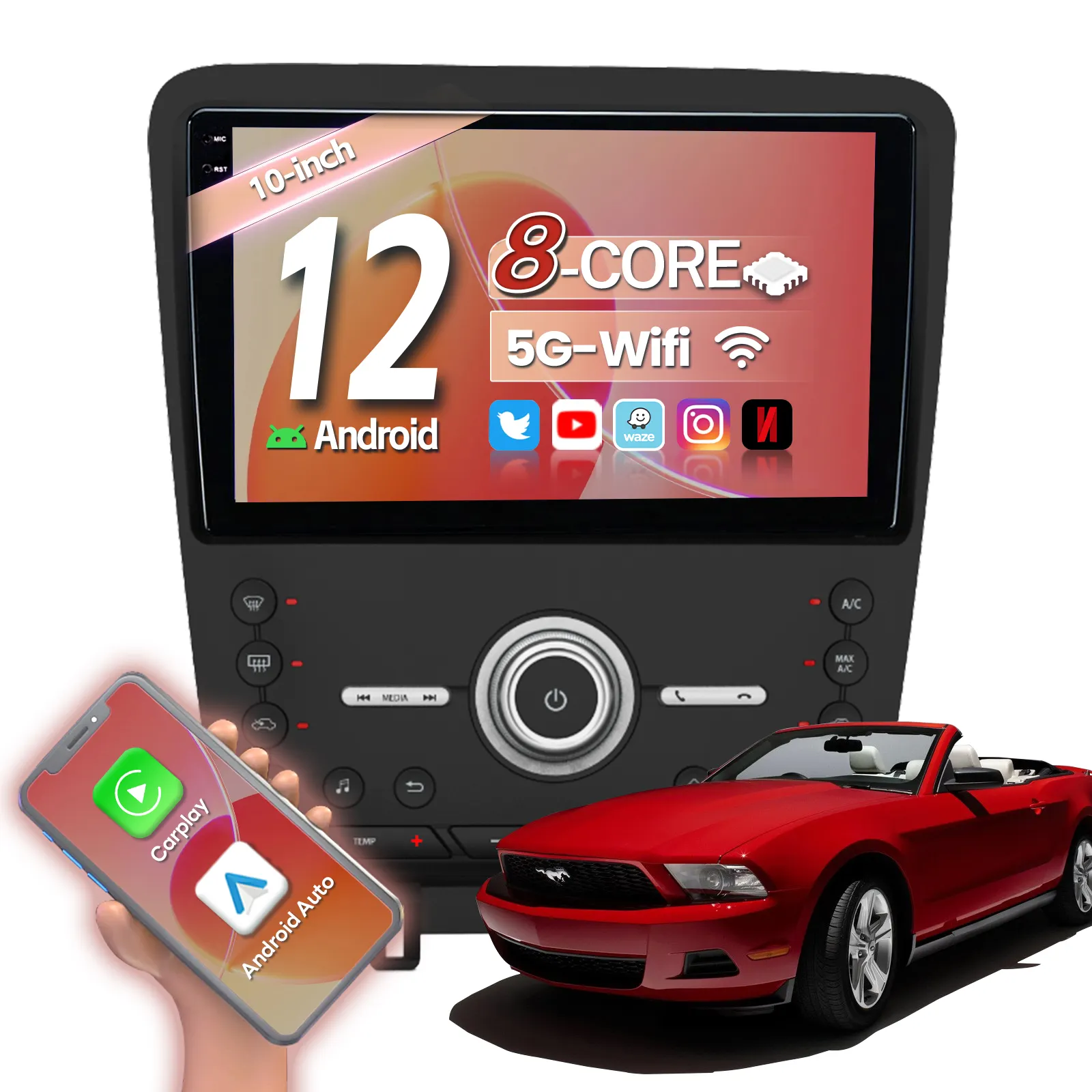 Pemutar dvd mobil TS10, pemutar Multimedia mobil Ford Mustang 2010-2014 Panel Stereo 4 + 64g 8 Core sederhana lembut & K 10"