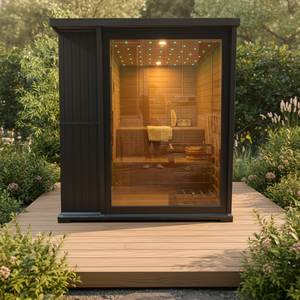 Sauna extérieur pour 3-4 personnes avec vestiaire, sauna humide en bois avec poêle, idéal pour la thérapie par la lumière et le bain de vapeur - Product Image 1