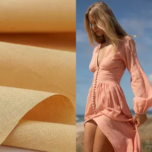 Grosir warna polos Mewah Ramah Lingkungan lembut 55% linen 45% campuran katun linen alami kain kemeja untuk membuat Gaun