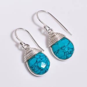 925เงินสเตอร์ลิงสีเทอร์ควอยซ์ลูกแพร์ตัดพลอยทำมือเครื่องประดับแฟชั่นน่ารักต่างหูเงินสำหรับงานแต่งงานของผู้หญิง - Product Image 1