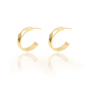 Korean Faceted Geometric Checkered <b>Small</b> Hoop <b>Earrings</b>, 18K Gold Plated Stainless Steel <b>Stud</b> <b>Earrings</b>, Versatile Fashion Jewelry - Product Image 3