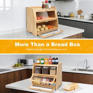 Bamboo Bread Box Double Layer <b>Storage</b> <b>Kitchen</b> Food Organizer Natural Color - Product Image 2