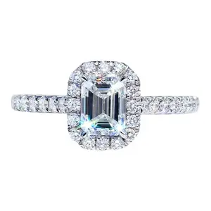 Vintage butik 1CT zümrüt elmas 14k 18k katı beyaz altın Lab elmas nişan yüzüğü düğün gelin takı