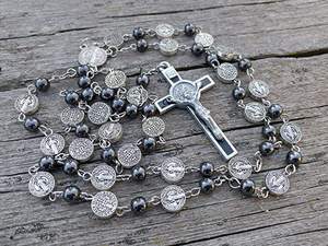 Collar con cuentas de Metal de hematita para hombres y mujeres, collar con Cruz, rosarios de Santa oración - Product Image 3