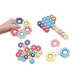 6 in 1 silicone luminous rotating gyro toys relieva spinplus DIY interact activity set fidget spinner ring toys building blocks