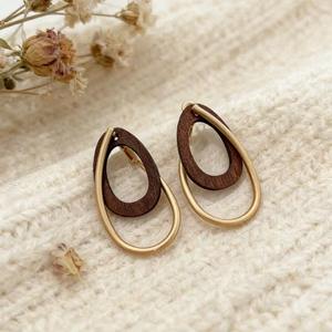 Boucles d'oreilles pendantes géométriques en bois plaqué or pour femmes, bijoux tendance - Product Image 4