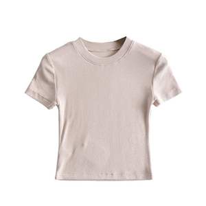 Camiseta de manga corta para mujer, camiseta sólida ajustada con cuello redondo, Camiseta básica ajustada acanalada, camiseta informal de entrenamiento para Yoga - Product Image 4