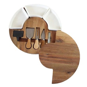 Rotating Solid Wood <b>Cheese</b> Board <b>Set</b> With Serving <b>Knives</b> Natural Color Acacia Wood For Picnic And Party Use - Product Image 5