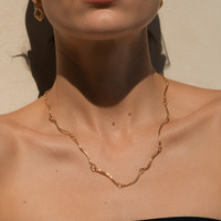 Kalung Rantai Klavikula Tipis Minimalis Wanita Haomi CE Stainless Steel French Wave Twisted dengan Tautan Bulat Berputar-putar