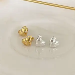 VIANRLA 925 Sterling Silver Jewelry Heart Earrings White Zircon 18k Gold Plated Earring For Women Free Laser Logo Wholesale