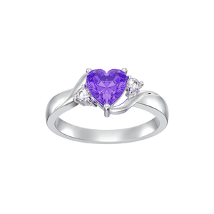 Anillo de Plata de Ley 925 con Circonita Cúbica Morada en Corte Corazón |   Anillo de Compromiso y Promesa Elegante para Mujer - Product Image 1