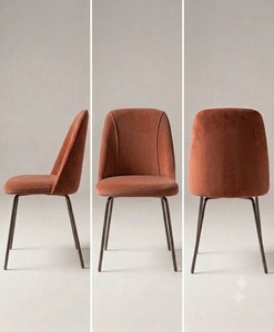 Silla de Comedor JENNIFER Resistente, Tapizada en Terciopelo Color Marrón Óxido, Patas de Metal, Diseño Moderno, Muebles para el Hogar - Product Image 2