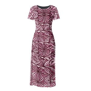 Vestido de Fiesta Largo para <span class=keywords><strong>Mujer</strong></span>, Talla Grande, Diseño de Tatuaje Polinesio Samoano, Cuello Redondo, <span class=keywords><strong>Manga</strong></span> Corta, Elegante y Ajustado - Product Image 5
