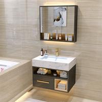 Meubles-lavabos modernes en acier inoxydable avec charnières, en contreplaqué, MDF et panneaux mélaminés, avec armoire miroir LED et vasque en céramique