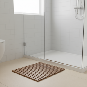 Tappetino da doccia in legno 24 x 24 pollici, quadrato, antiscivolo, design minimalista per uso in bagno - Product Image 2