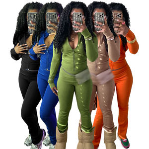 Setelan Wanita Dua Potong Kustom Atasan Kemeja Lengan Panjang Celana Panjang Setelan 2 Potong Kasual Setelan Jogger Dua Potong Pakaian Wanita Musim Gugur - Product Image 2