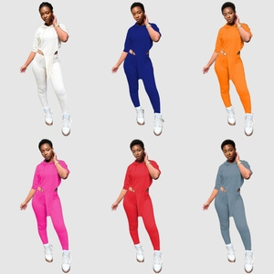 Conjunto de Pantalones de Dos Piezas de Manga Corta en Siete Colores Lisos, Ropa de Mujer a la Moda - Product Image 2