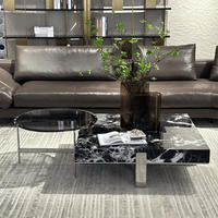 Table basse contemporaine extensible à hauteur réglable, plateau en marbre, structure en métal, montage facile, design léger pour salon