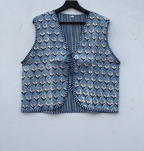 Autumn Winter <b>Women's</b> Sustainable Cotton <b>Waistcoat</b> Reversible Stripe Piping V-Neck Design Versatile Outer Streetwear Short - Product Image 1