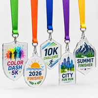 Médaille sportive personnalisée en acrylique transparent découpée au laser avec logo imprimé par sublimation, insert vierge pour médaille de récompense