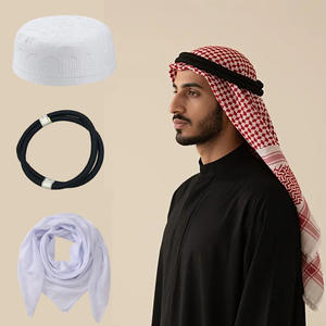 ชุดผู้ชายมุสลิมอาหรับตะวันออกกลาง 3 ชิ้น: ผ้าคลุมศีรษะแบบเคฟฟียะห์ + ผ้าคาดศีรษะแบบอากัล + หมวกคูฟี ชุดผ้าคลุมศีรษะแบบอิสลามดั้งเดิมสำหรับรอมฎอนและอีด - Product Image 6
