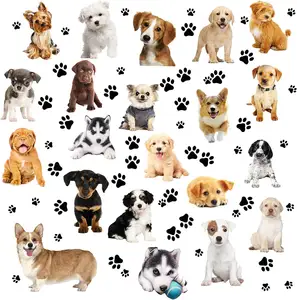 Dogs and Paws Wall Decals Realistic 3D Dog Stickers Dog Prints Decals Paws Vinyl Wall Stickers for Kids Boy Girl Baby Bedroom