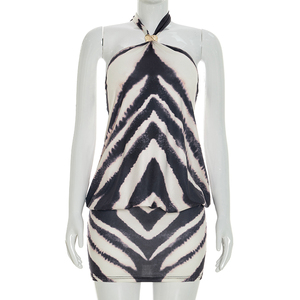 Viviblook J26DS100 Robes d'été pour femmes Nouvelle robe moulante mini sexy à imprimé zèbre sans manches dos nu - Product Image 1