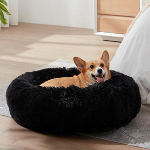 Kostenlose Musterlieferanten Superweicher Donut-Hundebett Schwarzer Langer Plüsch Rundes Flauschiges Katzen-Haustierbett Nest Hundehütte für Welpen - Product Image 1