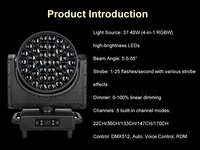 Éclairage de scène rotatif à zoom LED à pixels mobiles IP65 étanche 37x40w BEE EYE pour événements de concert en plein air