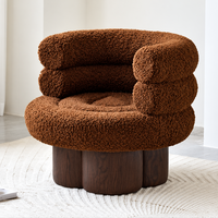 Fauteuil simple moderne Sherpa pour petit appartement, structure en placage de noyer, confortable, en laine, pour salon et mobilier de maison