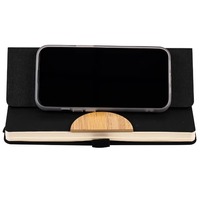 Support de téléphone multifonction 2 en 1 A5 en PU, carnet en bambou écologique pliable en lin